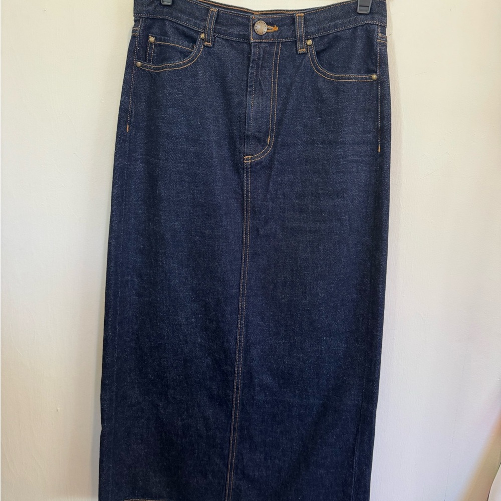 THE GREAT. Indigo Denim Skirt